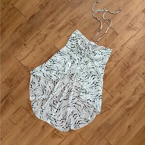 Brand New Vintage Unique Sheer Ivory Halter Polka Dot High-Low Tunic Top